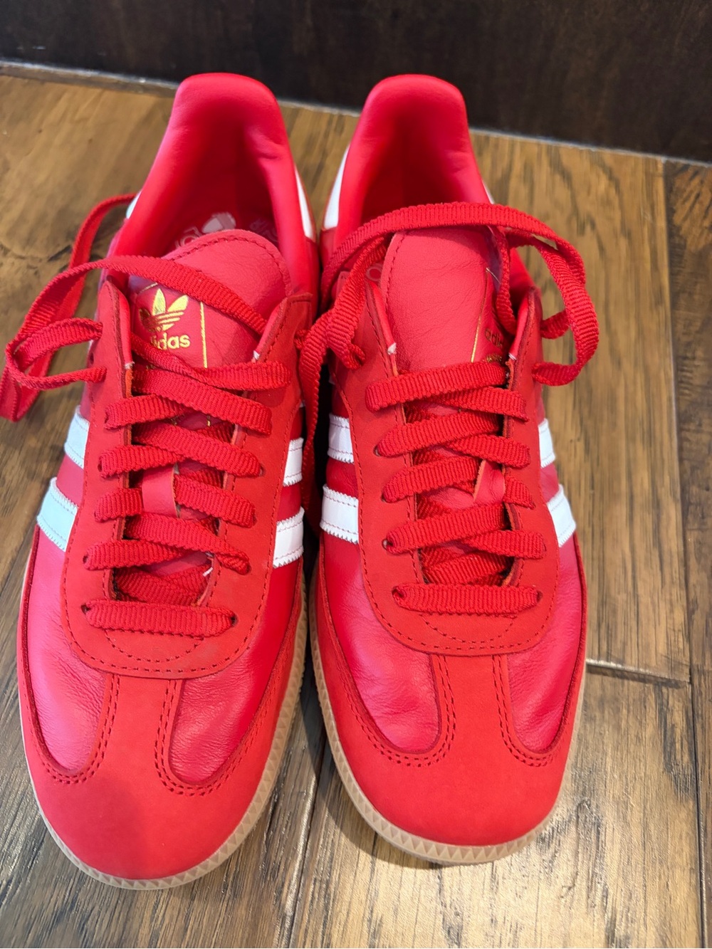 adidas Red Low-Top Sneakers with White Stripes- gazelle- never worn!!!